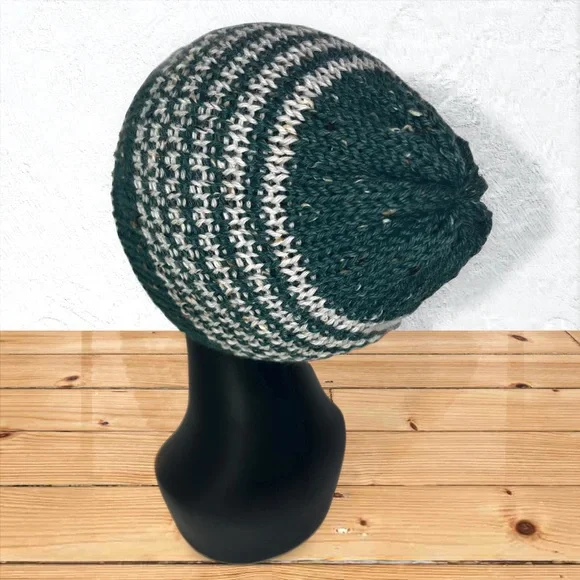 Handmade Alpaca Tweed Striped Knit Beanie Handcrafted Loch Ness w/ Highland Fog - Picture 7 of 10